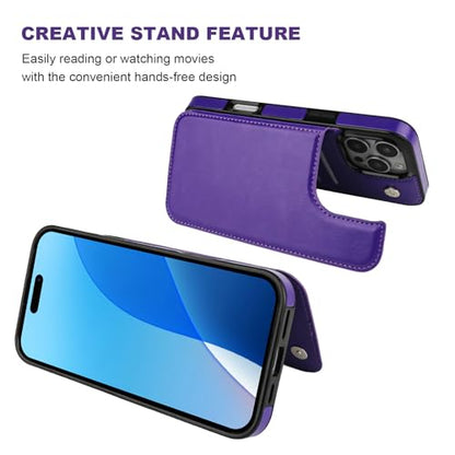 ONETOP for iPhone 16 Pro Max Wallet Case with Credit Card Holder,Purple | Kickstand,ID/Cash Holder,Case Wallet with Card Slots,Double Magnetic Clasp,Durable PU Leather Shockproof Cover for Women Men - color: Purple