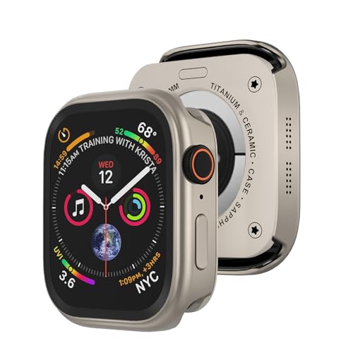 Aluminum Rugged Case for Apple Watch Series 10/11 46mm, Built-in Tempered Glass with Back Cover, Ultra Thin Shockproof Metal Bumper Raised Edge Protection, Titanium - color: Titanium, size: 46mm