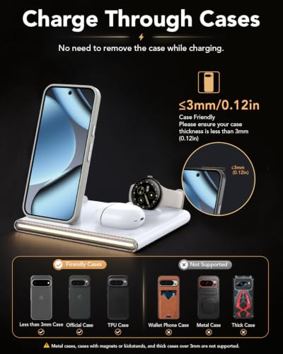 3 in 1 Foldable Wireless Fast Charging Station for Google Pixel Watch 5/4 - color: Light White