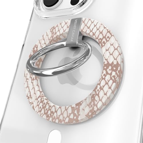 VELVET CAVIAR Compatible with MagSafe Phone Grip - Magnetic Ring Holder with Adjustable Stand - Removable MagSafe Accessories for iPhone 16, 15, 14, 13, 12 (Nude Python Snakeskin) - color: Nude Python