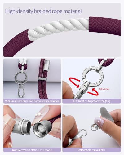 3 in 1 Luxury Phone Lanyard, Adjustable Crossbody Neck Strap & Short Wrist Strap, Anti-Lost Anti-Theft Detachable Phone Chain, Versatile Shoulder Phone Sling for All Cell Phones(Wine red) - color: Wine Red
