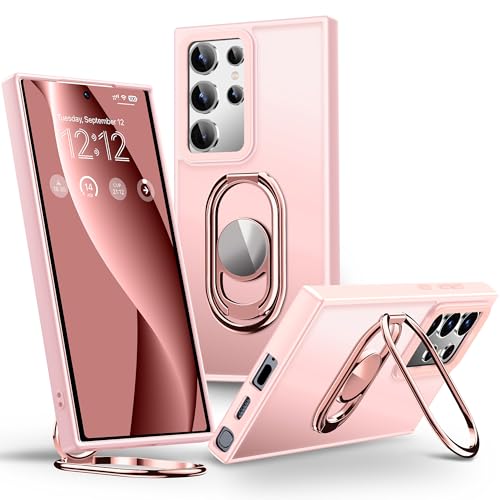 Shields Up for Samsung Galaxy S24 Ultra Case with Stand, Galaxy S24 Ultra Case with Double Ring Holder [Adjustable & Foldable] Protective Translucent Matte Cover - Frosted Pink - color: Frosted Pink, size: Galaxy S24 Ultra