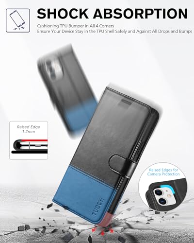 TUCCH Wallet Case for iPhone 11 (6.1"), 3 Card Holders, Black & Light Blue | RFID Blocking, Viewing Stand, Shockproof TPU Shell, PU Leather, Magnetic Closure, Protective Folio Flip Cover - color: Black & Light Blue