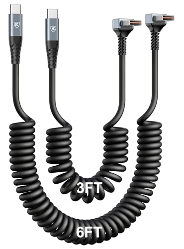 90 Degree USB A to USB C Cable Coiled, 3FT&6FT USB C Cable 3A Fast Charging - color: Grey, size: 3FT+6FT