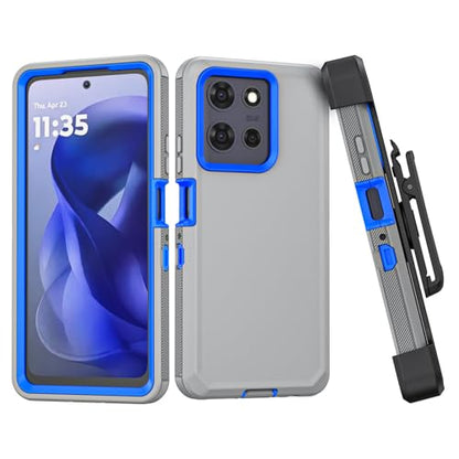 Shockproof Phone Case for Motorola Moto G Power 5G 2025/Moto G Play 2025 with Belt Clip Holster,Rugged Full-Body Protective Case Cover with Kickstand & Holster (Grey+Blue) - color: Grey+Blue