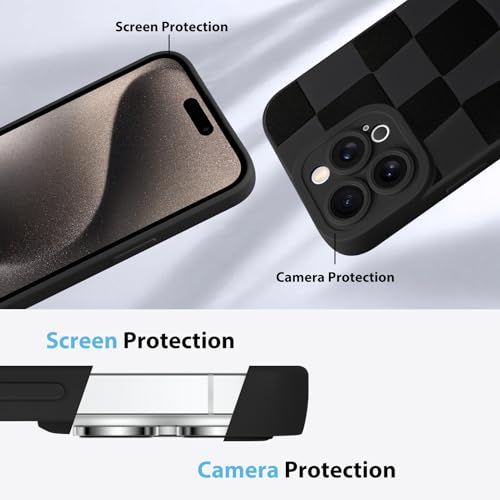 KANGHAR Compatible with iPhone 15 Pro Max Case Checkered -Black | Silicone Cute Pattern, Camera Protection Soft Slim Phone Case for Girls Women - color: Black, size: iPhone 15 Pro Max
