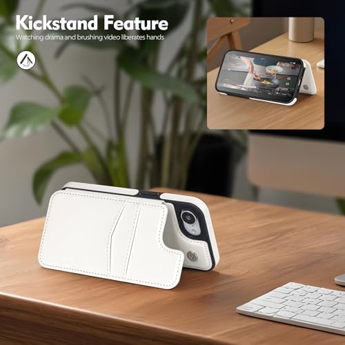 SkyEagle Compatible with MagSafe iPhone 17e / 16e Case Wallet,White | Magnetic Clasp,RFID Blocking,PU Leather,Flip Folio Shockproof Phone Cover,with Credit Card Slots & Kickstand for Men & Women - color: White