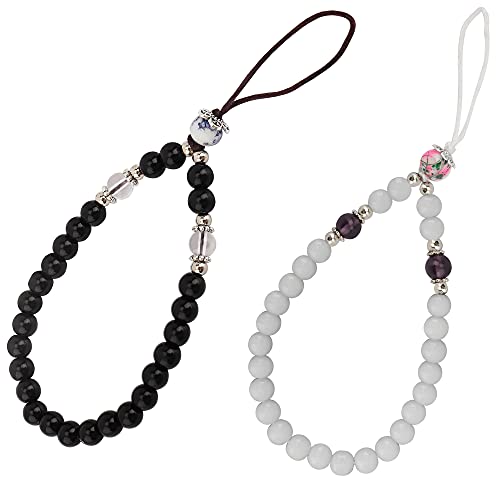 Cell Phone Lanyard Strap Bling Crystal Beads Hand Wrist Lanyard - color: 17cm/Black+white