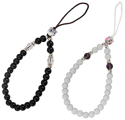 Cell Phone Lanyard Strap Bling Crystal Beads Hand Wrist Lanyard - color: 17cm/Black+white