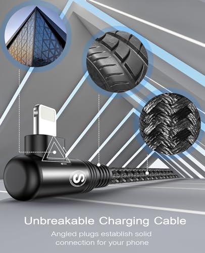 Right Angle i Phone Charger Cable 2-Pack, 10FT, [Apple MFi Certified] Ligtning Cable Fast Charging Nylon Braided Compatible with i Phone 14/13/12/11 Pro Max/XS MAX/XR/XS/X/8/7/Plus/6S/6/SE/5S/i Pad - color: Black, size: 10ft+10ft