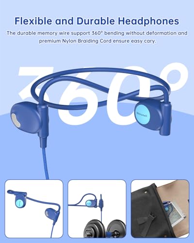 Mehomeli Kid Headphones, Air Conduction Open Ear Headphones, 3.5mm Jack - color: Blue