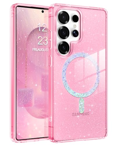 BENTOBEN for Samsung S25 Ultra Case Clear Glitter, Galaxy S25Ultra Magnetic Phone Case [Compatible with MagSafe] Shockproof S25 Ultra 6.9-inch Cute Cover for Women Girl, Shine Hot Pink Glitter - color: Hot Pink, size: Samsung S25 Ultra 6.9"
