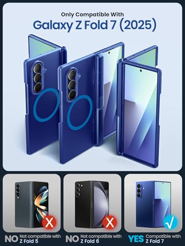 i-Blason for Samsung Galaxy Z Fold 7 Case MagSafe with Stand [9H+ Tempered Glass Screen Protector] [Hinge Protection] Wireless Charging Full-Body Protective Kickstand Case for Z Fold 7, Blue - color: Blue