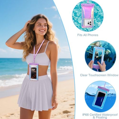 Bagstellar Iridescent Beach Bag, Jelly Tote Bag with Phone Pouch Makeup Bag | Large Beach Bags Waterproof Sandproof, Zipper Beach Tote Clear Pool Swim Boat Bag for Women Summer Travel Cruise Essentials - color: Oasis
