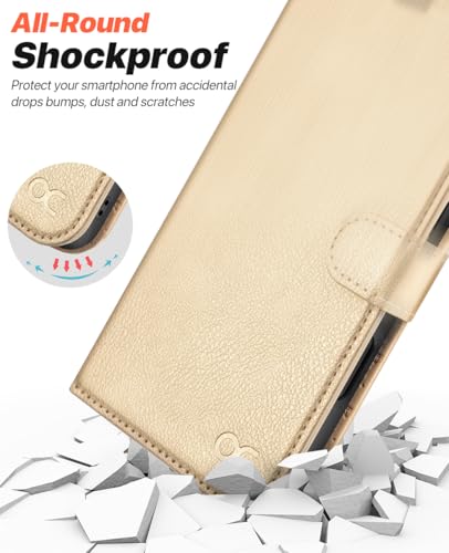 OCASE for iPhone 16 Pro Case Detachable Wallet Case with Card Holder, 2 in 1 Pu Leather Flip Folio with RFID Blocking Stand Wrist Strap Shockproof Phone Cover 6.3 Inch 2024, Gold | Magnetic 2 in 1 Wallet, RFID Blocking Flip Case, PU Leather Case, Kickstan