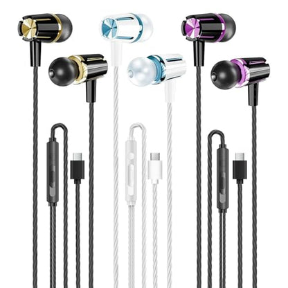 3 Pack Wired Earbuds USB C,Headphones Microphone for iPhone 17/16/15