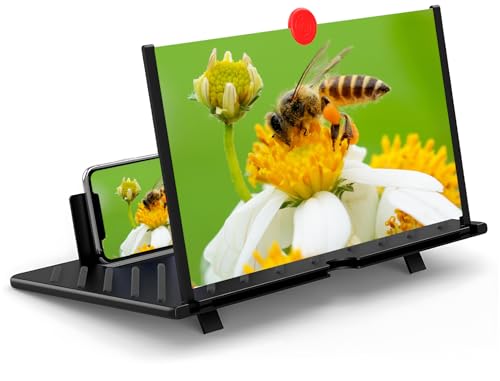 20" Screen Magnifier for Cell Phone – 3D HD Magnifing Screen Enlarger Projector for Movies Videos and Gaming – Foldable Phone Stand Holder with Screen Amplifier–Compatible with All Smartphones - color: Red-20inch
