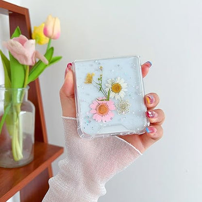Compatible with Samsung Galaxy Z Flip 8 Case Clear Flower Women | Dried Pressed Floral Soft TPU Shockproof Protective Phone Cover Girls - color: TPU/Flower Daisy Rose, size: Samsung Galaxy Z Flip 8