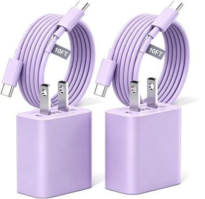iPhone 17 16 15 Charger Fast Charging 10FT, 20W USB C Charger Block & Cable - color: Purple