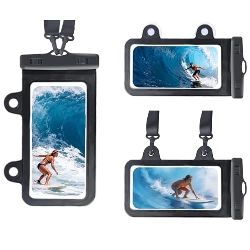 Larger Waterproof Phone Pouch iPhone &Shower Phone Holder Waterproof with 2 Suction Cups,Water Phone Protector Pouch with Adjustable Lanyard for iPhone 17 16 15 ProMax (Black, 1 PCS) - color: Black
