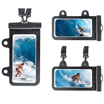 Larger Waterproof Phone Pouch iPhone &Shower Phone Holder Waterproof with 2 Suction Cups,Water Phone Protector Pouch with Adjustable Lanyard for iPhone 17 16 15 ProMax (Black, 1 PCS) - color: Black