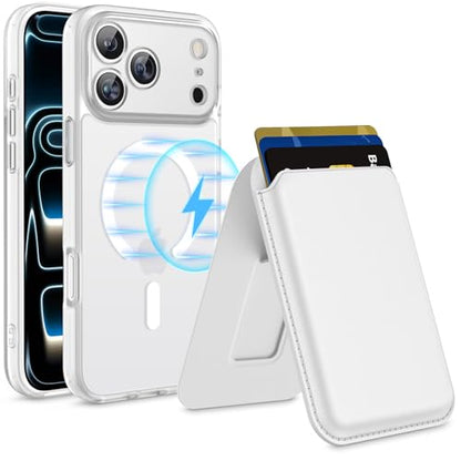 for iPhone 17 Pro Max Case w/Detachable MagSafe Wallet-White | RFID Blocking Card Holder&Kickstand, Military-Grade Drop & Raised Camera Protection for Travel & Commute - color: White