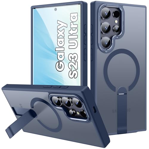 for Galaxy S23-Ultra Case, Strong Magnetic Compatible with MagSafe for S 23 Ultra Phone Case, Built-in Kickstand, Matte Translucent Slim Protective Phone Case for Samsung 23 Ultra, Navy Blue - color: Navy Blue, size: Galaxy S23 Ultra 6.8"