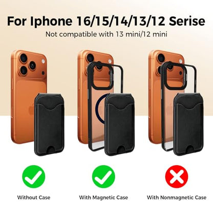 Upgraded for MagSafe Wallet with Makeup mirror，Stronger Magnetic rfid blocking Wallet for iPhone Air 17 16 15 14 13 12 Pro Max,4 Cards Holder with Adjustable Stand(Black) - color: Black