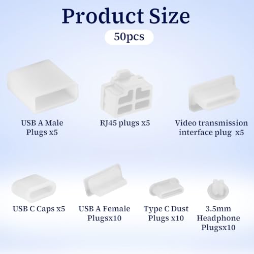 50 PCS 7 Types USB Cover Silicone USB Port Cover Dust Plug