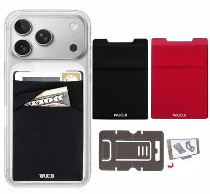 RFID Blocking Phone Card Wallet - Double Secure Pocket - Ultra-Slim Self Adhesive Credit Card Holder Card Sleeves Phone Wallet Sticker All Smartphones (Black Red)-2PC - color: Black Red
