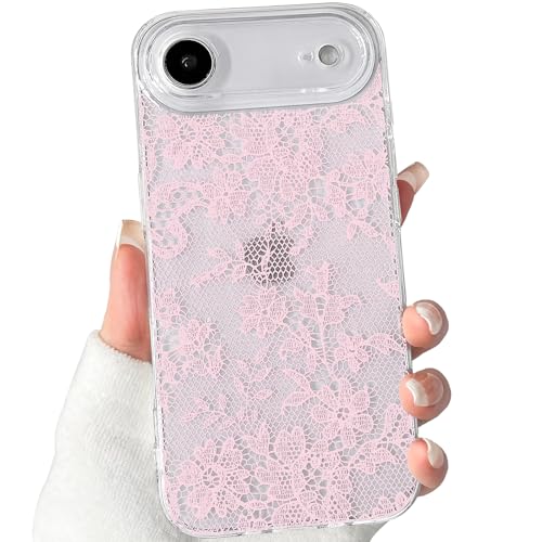 Lovmooful Compatible for iPhone 17 Air Case Floral Leaf-Pink | Aesthetic Flower with Romantic Lace Design,for Girls Women Girly,Soft TPU Case,Shockproof Protective - color: Pink, size: iPhone 17 Air