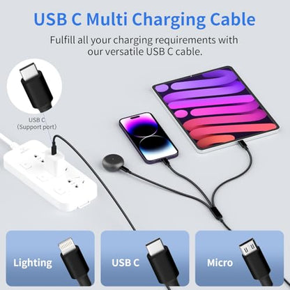 3 in 1 Multi Charging Cable, USB Cable Universal Charger, 2Pack 4FT - color: Black