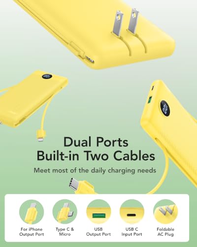 VRURC 10000mAh Power Bank, 22.5W USB C Portable Charger, Yellow - color: Yellow