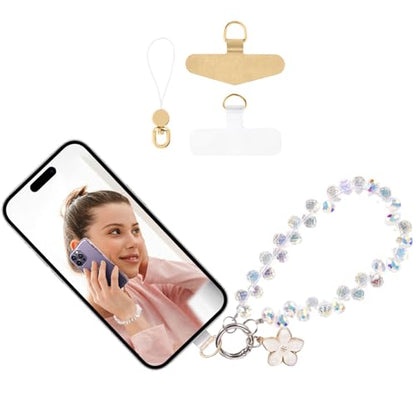 Long Pond Designer Cell Phone Wrist Strap, Anti-Lost Lanyard Wristlet Charm for iPhone 17 Pro Max&Most Cellphones, Detachable Bracelet - style: Crystal Pink