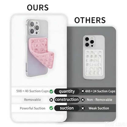 SHENGXIN 2 Pack Silicone Double-Sided Suction Grip – 40 Cups per Side, Strong Hold for iPhone, Galaxy, Pixel, Android – Hands-Free for Selfies & Videos(Chalk Pink) - color: Chalk Pink