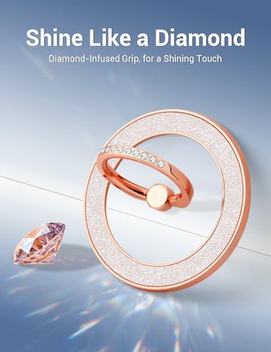 YINHEXI Magnetic Phone Grip for Magsafe, Glittering Ring Holder Stand with 360°Rotation & 90°Flip, Mag Safe Accessory for iPhone 16, 15, 14, 13, 12 (Rose Gold-MS-01) - color: Rose Gold-MS-01