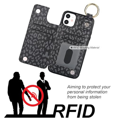 HAOPINSH for iPhone 11 Wallet Case with Card Holder, Black Leopard Cheetah Print Back Flip Folio PU Leather Kickstand Card Slots Case, Finger Grip Ring Double Magnetic Clasp Shockproof 6.1" - color: Black Leopard Grip Ring