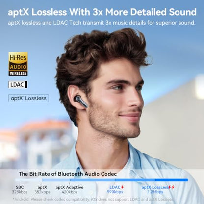 EarFun Air Pro 4 Adaptive Hybrid Noise Canceling Wireless Earbuds, Qualcomm Snapdragon Sound, aptX™ Lossless, 6 Mics AI CVC 8.0 Call, LDAC Hi-Res Audio, 52H Playtime, Bluetooth 5.4, in-Ear Detection - color: Black