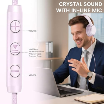 USB C Wired Over-Ear Headphones with Microphone - color: New Icy Pink
