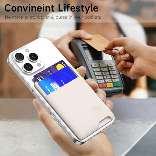 oakxco Phone Wallet Stick On, Secure Phone Card Holder Silicone, Adhesive Pocket Sleeve ID Credit Card, Slim Thin Card Case for Men Women Cute, Compatible with Apple iPhone Samsung Pixel, Beige - color: Beige