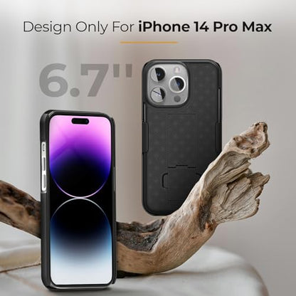 MOTIVE for iPhone 14 Pro Max Case with Belt Clip, Rigid, Kickstand | 6.7" | Ranger v1 Series, Black, 360° holster, open-top/open-bottom port access, textured grip, slim - size: iPhone 14 Pro Max