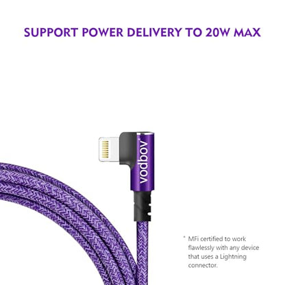 USB-C to Lightning Braided Cable iPhone Charger Fast Charging Cord Right Angle 2pack 10ft 6ft 90 Degree MFi Certified Cable Xr Sage (Purple)