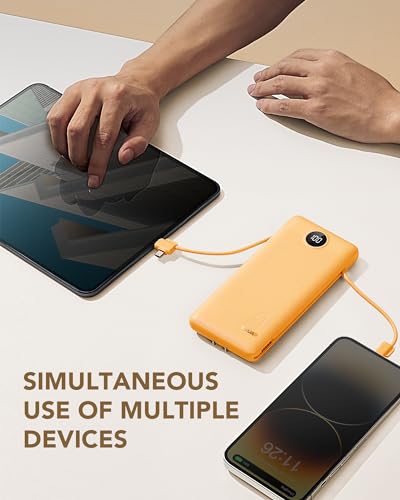 VRURC Portable Charger, Power Bank Built-in Cables and AC Wall Plug - color: Orange
