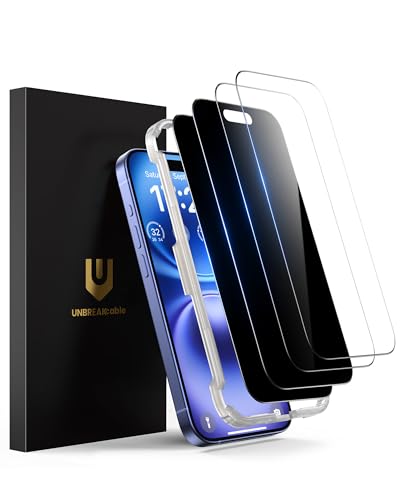 UNBREAKcable 4PCS Screen Protector for iPhone 16-2 Privacy Tempered Glass+2 Clear Glass Double Shatterproof [Easy Installation Frame] [9H Hardness] [Case Friendly] Anti-Scratch for iPhone 6.1 inch - size: iPhone 16