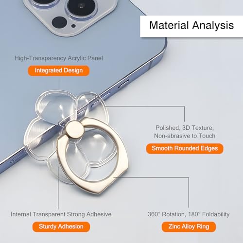 [2 Pack] Transparent Finger Ring Cell Phone Ring Holder Stand,360 Degree Rotation and 180 Degree Adjustable Finger Ring Kickstand with Polished Electroplated Phone Grip-Lucky Straw