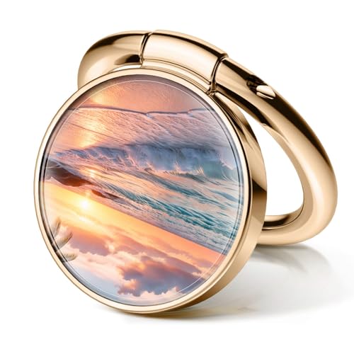 Cell Phone Ring Holder, Cute Metal Phone Grip Stand Finger Ring Kickstand, Flexible 360°Rotation Phone Tablet Case Accessories Compatible with Most Phones Tropical Beach Sunset - color: Tropical Beach Sunset