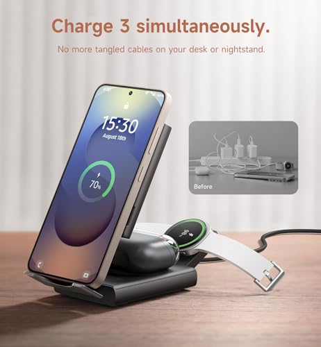 SURITCH for Samsung 3-in-1 Wireless Charging Station, Ultra-Portable Charging Dock Stand for Galaxy S26/S25/S24/S23/S22/S21/Note/Z Fold Flip, Galaxy Watch 8/7/6/5/4/3/Buds, Black - color: Black