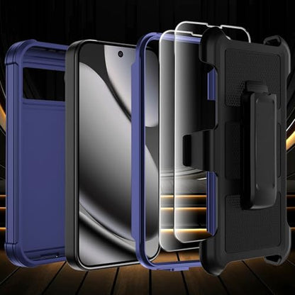 for Google Pixel 10 Pro XL Case with Belt Clip Holster,Military Grade Anti-Drop Shockproof Defender Phone Cases 2X Screen Protectors,2 Layers Rugged Heavy Duty Protective Bumper Cover (Blue) - color: Blue