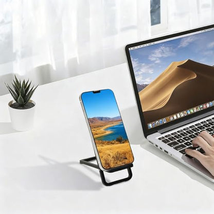 1 Pack Portable Phone Stand for Desk, Cell Phone Stand Foldable Aluminum Cell Phone Holder for Pocket Travel Office Desktop Compatible with iPhone 17 16 15 14 13 12 11 Samsung (Black) (1)