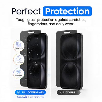 Ocushield Privacy Anti Blue Light Tempered Glass Screen Protector of iPhone 16 Pro Max (6.9") – Anti-Spy, Blocks Blue Light, Prevents Eye Strain & Helps You Sleep Better, 9H Hardness & Case Friendly - size: iPhone 16 Pro Max (6.9") - Privacy